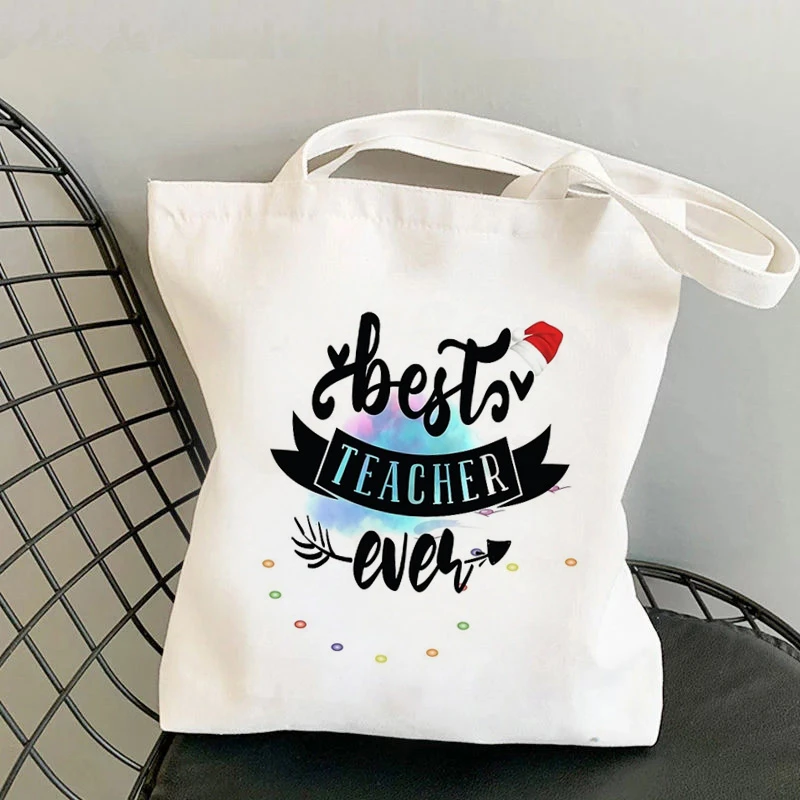 

Bookbag Gift for Teacher Handbag Shopper Best Teacher Eve Canvas Shopping Tote Bags Reusable Printing Women Eco Shoulder Bag