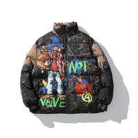 hip hop winter jacket men parka cartoon graffiti streetwear windbreaker harajuku cotton padded coat warm outwear men clothing