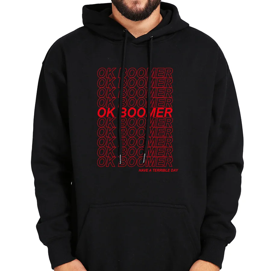 Толстовка с капюшоном OK Boomer черная серая толстовка длинным рукавом бархатная
