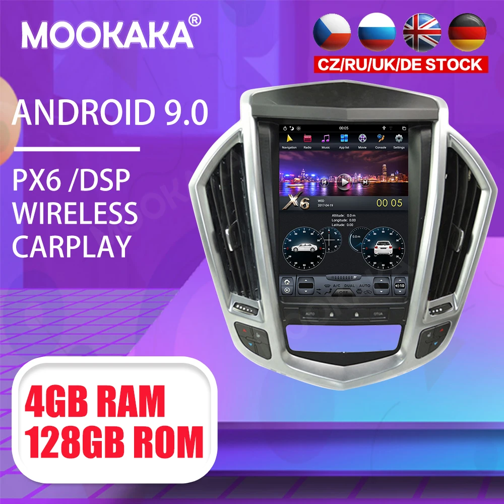 

Tesla 10,4 "Android 9 PX6 4G 128 ГБ Автомобильный плеер для Cadillac SRX 2009-2012 Автомобильный GPS Navi CarPlay головное устройство DSP стерео