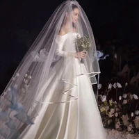 3m ribbon edge wedding veils tulle long bridal veil two layer bridal veil long bridal party veils wedding accessories