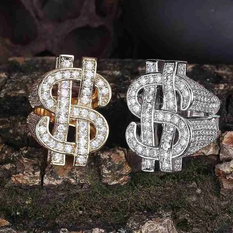Модные роскошные кольца Стразы в стиле хип-хоп Рок со стразами форме доллара США