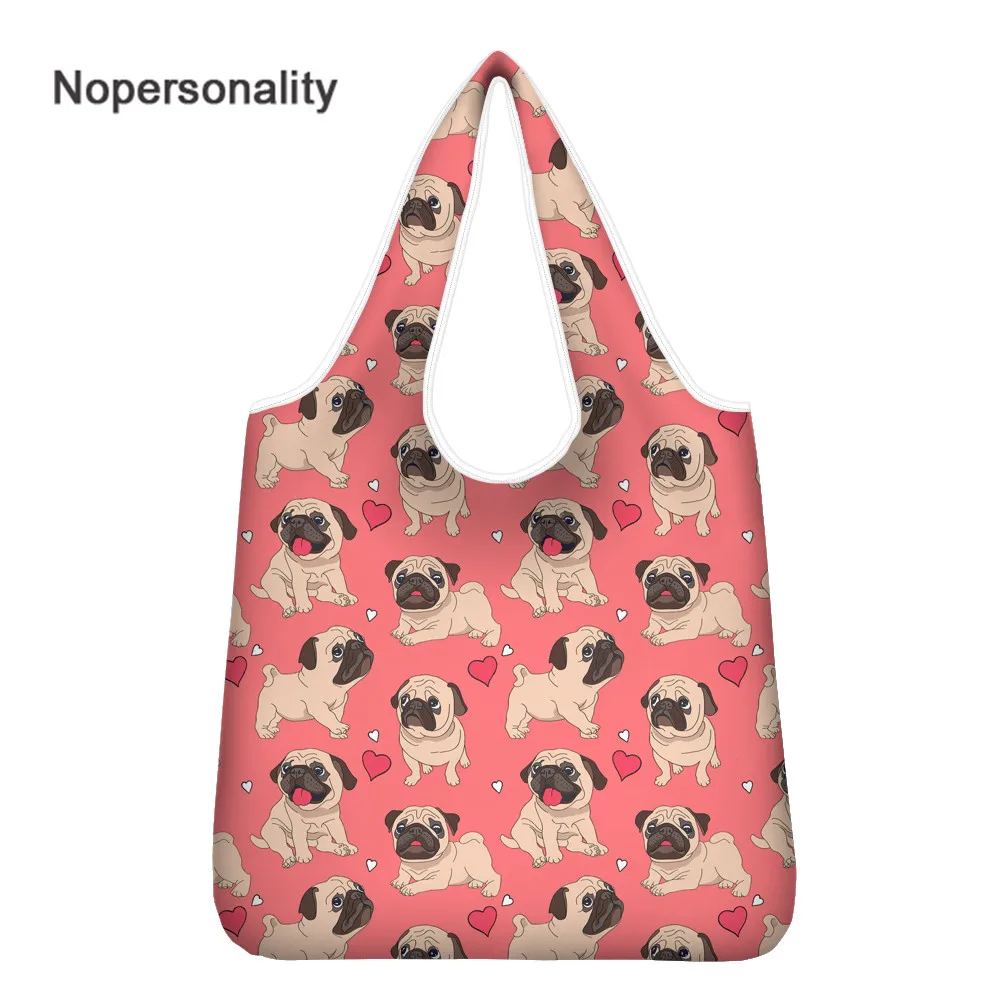 

Nopersonality Cute Pug Dog Print Foldable Shopping Bag Eco Friendly Shopping Tote Bag Fruit Vegetable Grocery Storage Bag