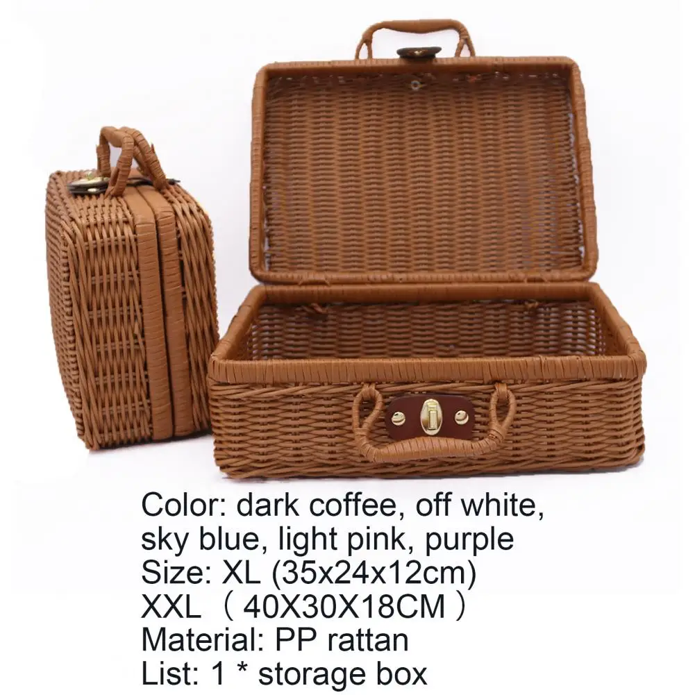 

Handmade Rattan Woven Storage Case Makeup Travel Picnic Luggage Basket Mini Suitcase Rattan Photo Props Cosmetic Basket Holder