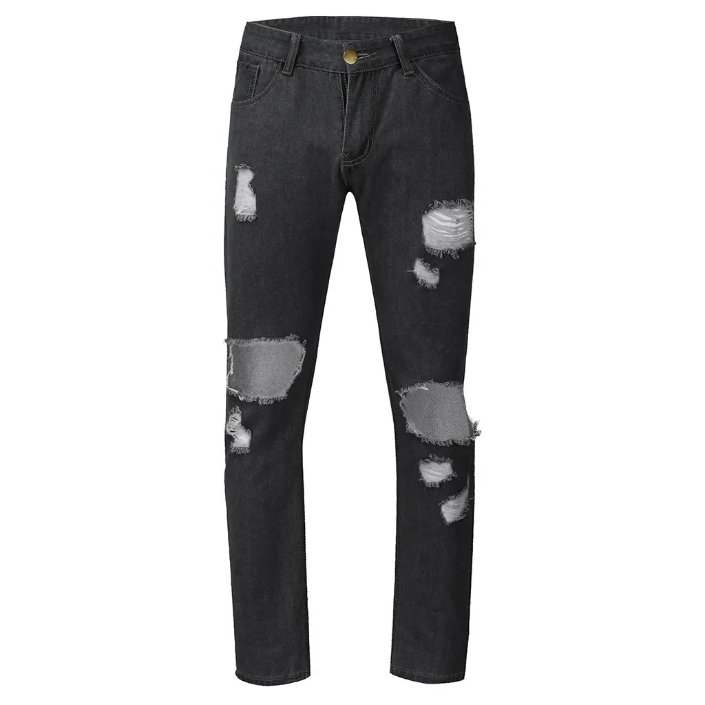 Мужские серые джинсы Узкие рваные Стрейчевые зауженные брюки в стиле хоп-хоп с
