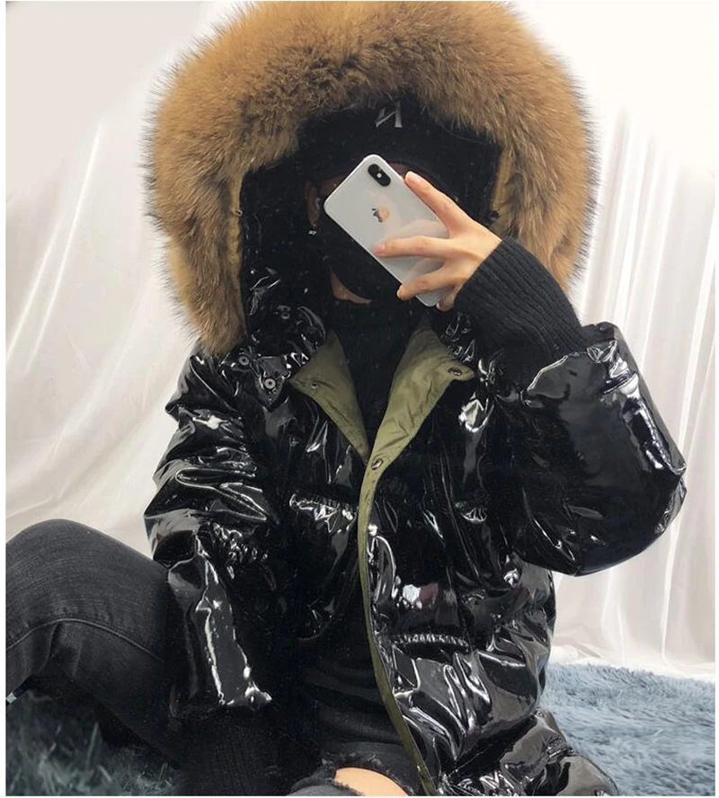 

Winter Maxi-length Big Real Raccoon Fur Parkas Women 90% White Duck Down Jacket Women Warm Glossy Waterproof Down Parka Women