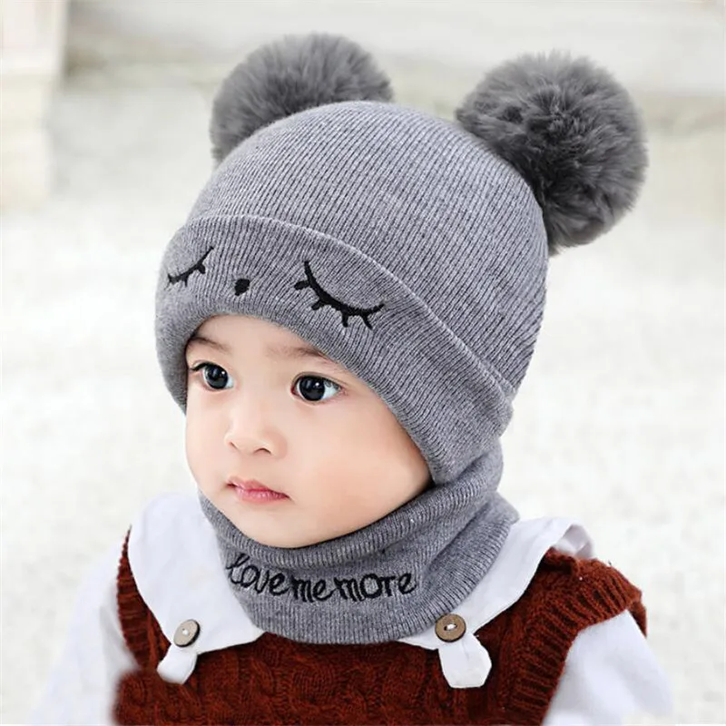 

Зимняя детская шапка, шарф, детская теплая вязаная шапка с помпоном в рубчик, комплект из 2 предметов, защита ушей для детей и мальчиков, шапк...