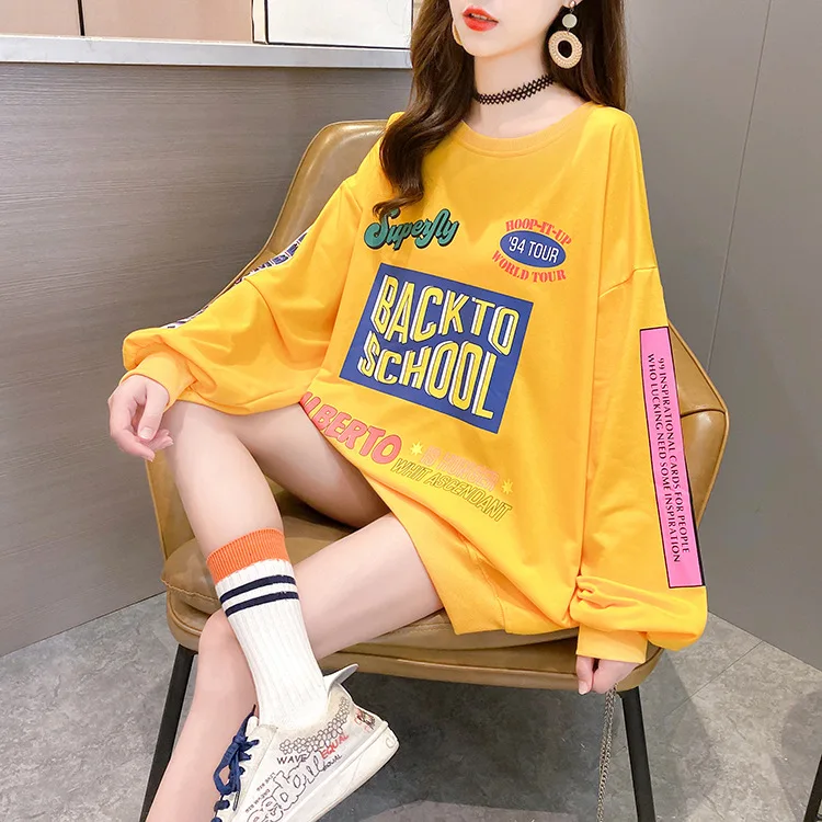 

large Autumn and winter new women's wear Korean letter printed long sleeve sweater Pullover loose neck top women