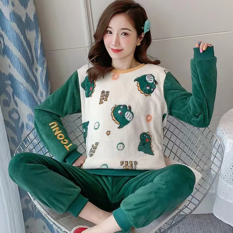 Пижама женская осенне-зимняя теплая фланелевая с длинным рукавом | Женская