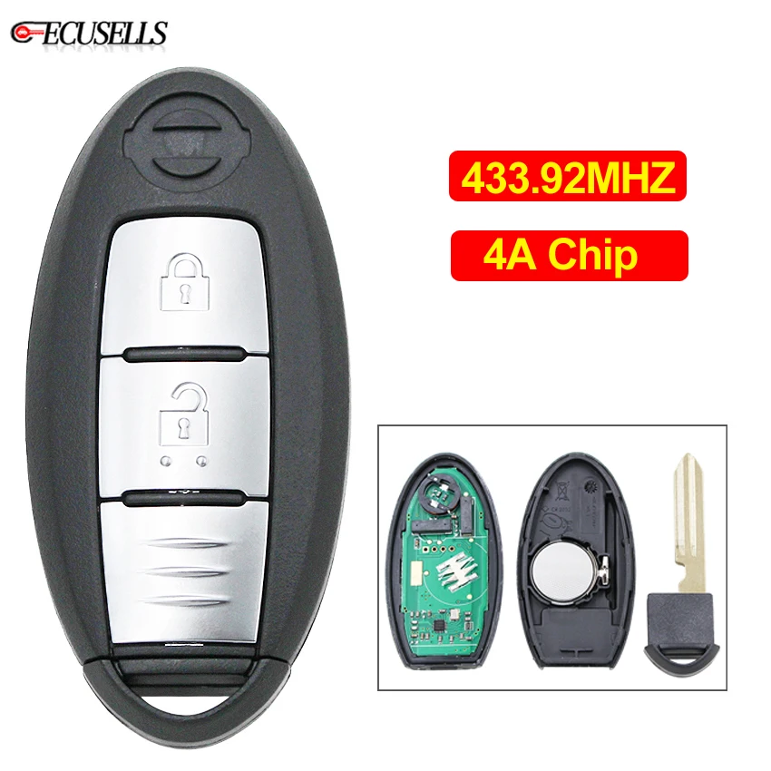 2-кнопочный умный пульт дистанционного управления для автомобиля 433 92 МГц Nissan Qashqai