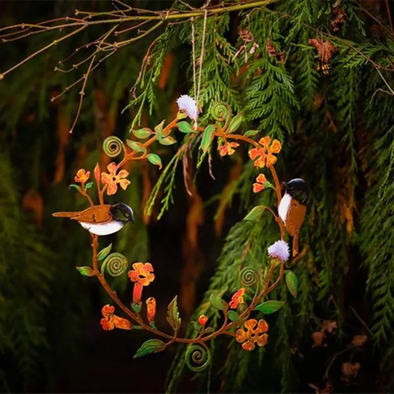 

Chickadees Flowers Wreath Wall Art For Front Door Kitchen Porch Bird Garland Decoration Holiday Festival Pendant Wall Decor