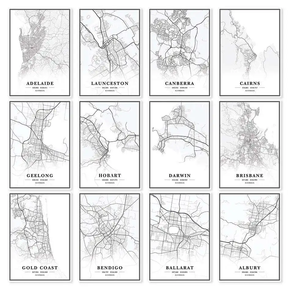 Австралийское побережье Мельбурн Сидней Брисбен карты картины на холсте