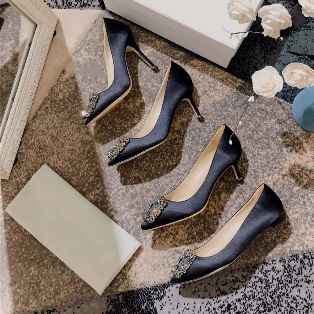 Black 1cm heels Junetxin/женские туфли-лодочки со стразами; элегантные пикантные женские туфли на высоком каблуке; женская обувь с острым носком; женские туфли-лодочки из экстремальной кожи - Цвет: Black 1cm heels