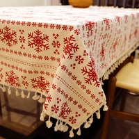 1pcs christmas rectangle tablecloth red snowflake kitchen dining table decorations table cover new year party decor for home