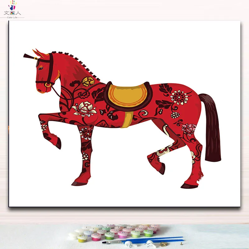 Креативная абстракция красная лошадь картины живопись раскраска краски по