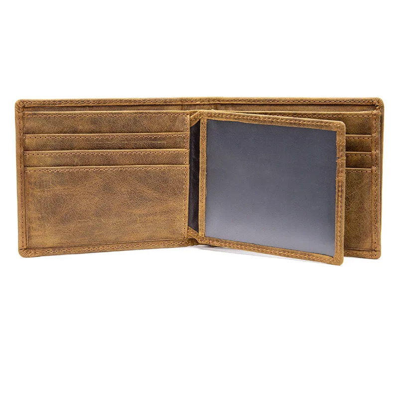Men's Genuine Leather Short Wallet New Retro Casual Wallet Men's First Layer Cowhide Anti-theft Brush Wallet