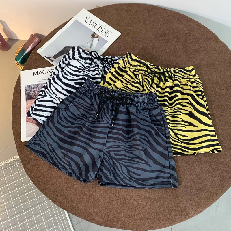 

High Waist Wide Leg Zebra Pattern Shorts Women 2021 Summer Female Sports Loose Shorts Yoga Pants Plus Size Feminino Hotpants