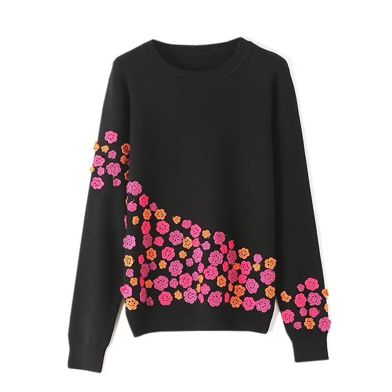 Luxury Brand Designer Runway Sweaters Autumn Winter Sweater Women 3D Floral Appliques Embroidery Pullover Jumper knitwear | Женская
