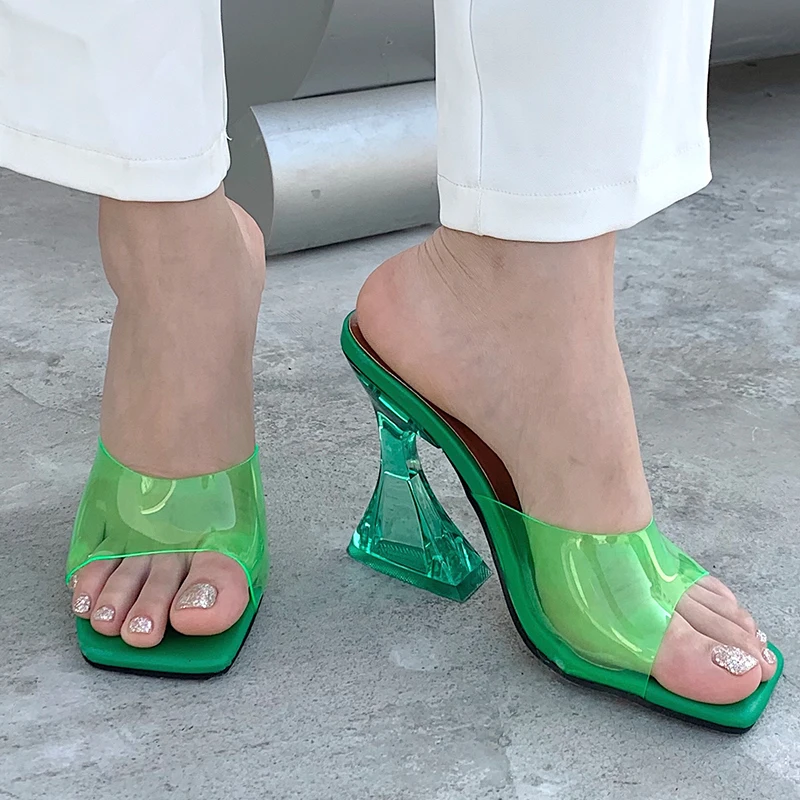 

Women 2022 Summer New High Heels Slippers Fashion Sandals Pummer Female Square Toe Transparent Slides Casual Shoes Ladies Pumps