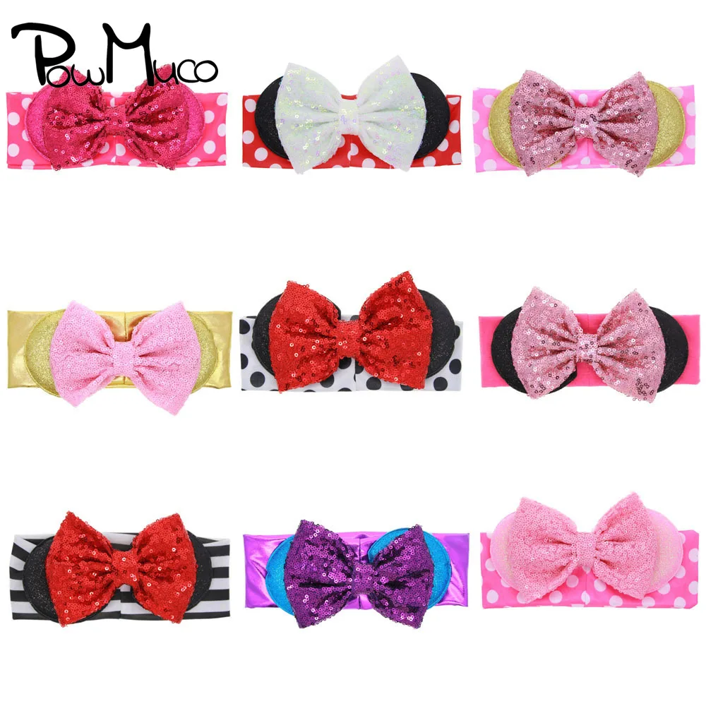 

Powmuco 20*7 CM Toddler Fashion Dots Elastic Headband Cute Sequins Bunny Ears Bowknot Baby Hairband Bows Headwear Birthday Gifts
