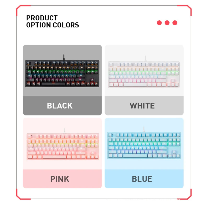 

Gaming Mechanical Keyboard 87 keys Backlight Rich Multimedia Keys Gaming Keyboards teclado mecanico For Laptop Computer PC Gamer