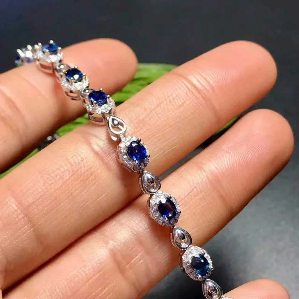 Роскошный женский браслет 16 шт. натуральный васильковый синий сапфир серебряный
