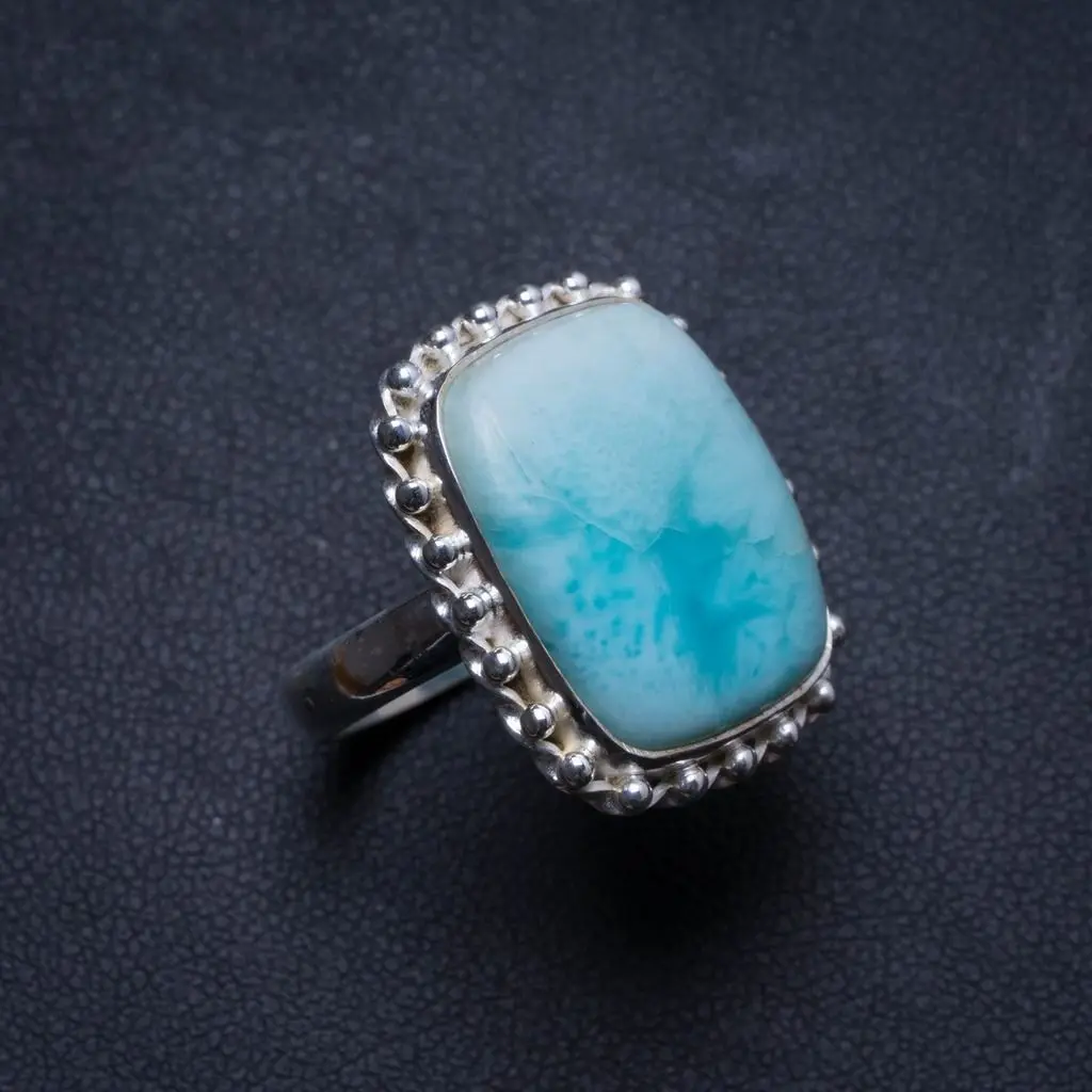 Уникальное кольцо из стерлингового серебра 925 пробы с натуральным Карибским