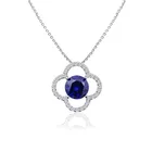 Модные ювелирные изделия четырехлистный клевер Moissanite бриллиантовый Пасьянс Ожерелье из стерлингового серебра 925 позолоченный 1ct 6,5 мм синий сапфир