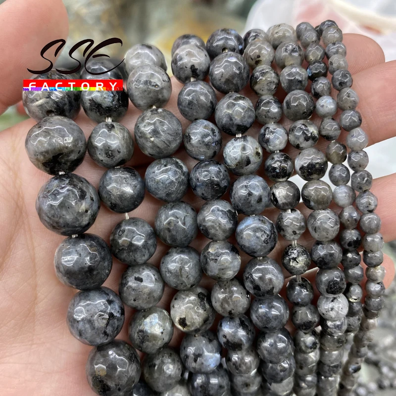 

Faceted Labradorite Larvikite Stone Beads Round Loose Beads 4/6/8/10/12mm For Jewelry Making DIY Bracelet Accessories 15" Strand