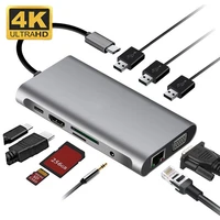 usb hub docking station type c adapter usb 4k hdmi compatible vga rj45 10 in 1 converter for macbook pro computer peripherals