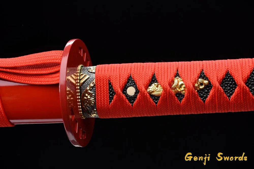 Handmade Full Tang Japanese Red Kill Bill Katana 1045 Carbon Steel Samurai Sword Sharpened Edge