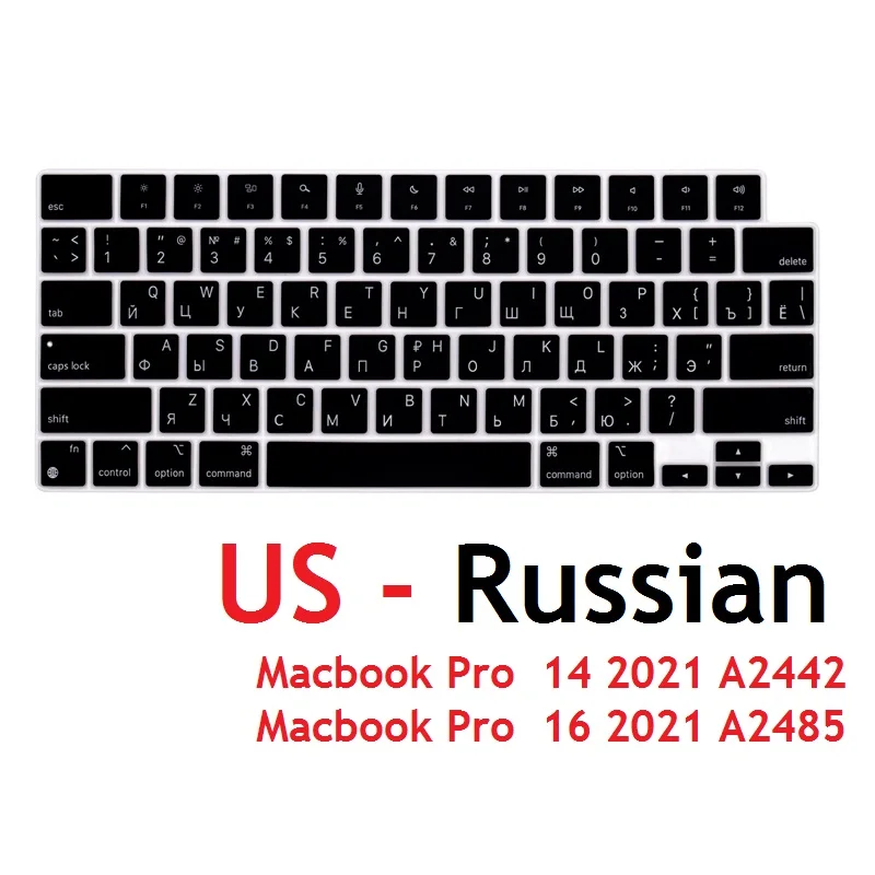 

US Russian Laptop Cover for Macbook Pro 14 Pro 16 2021 M1 Max A2442 A2485 Russian US Keyboard Cover Skin