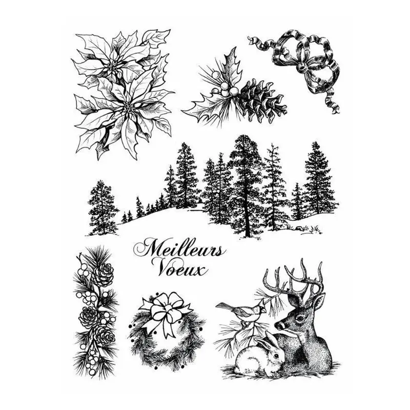 Woods Deer силиконовый прозрачный Печатный штамп DIY Скрапбукинг рельефная фотография
