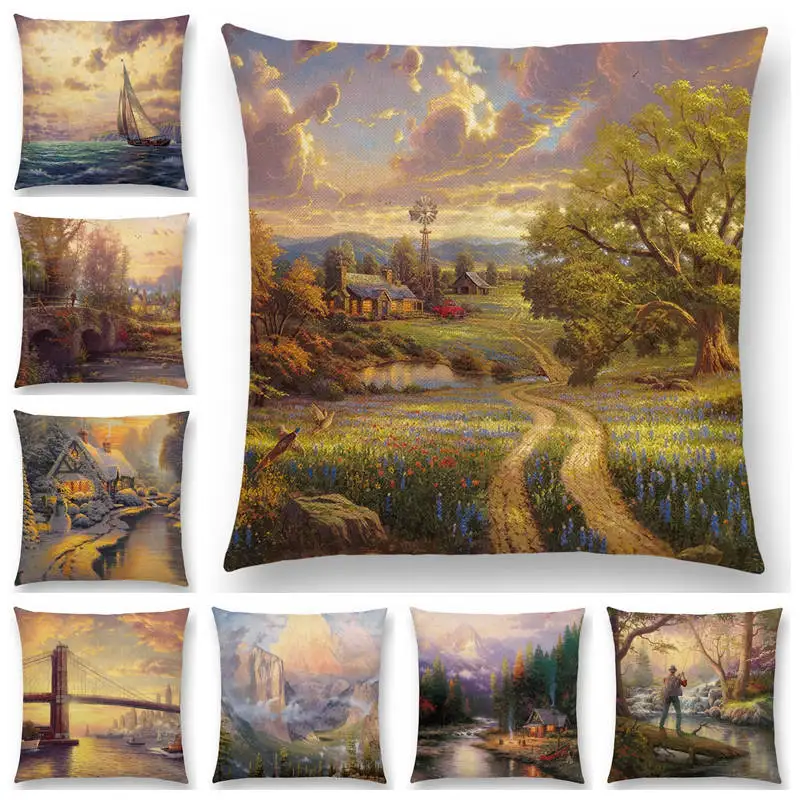 Декоративный чехол для подушки с изображением леса рек сельской местности сада