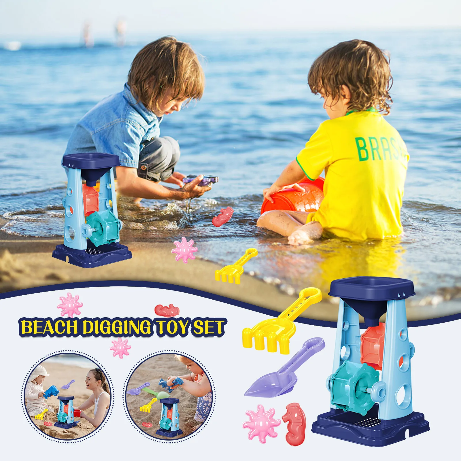 

5pcs Children's Beach And Snow Toy Set Plastic Multifunctional Parent-child Interactive Toy Outdoor Fun Beach Sand Toys#gm
