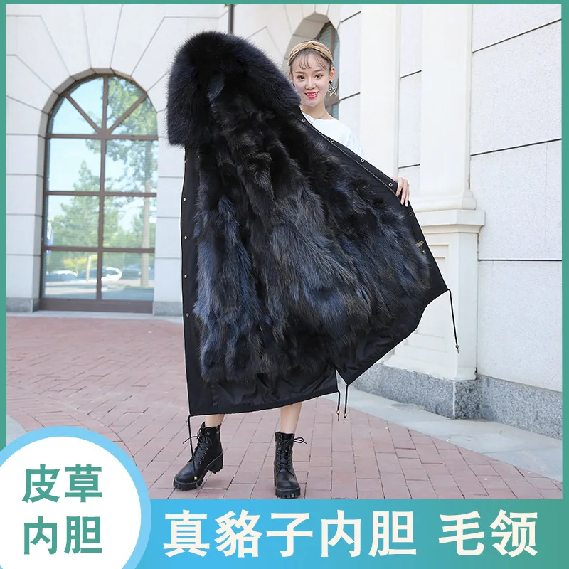 

Новинка, стильная женская зимняя парка, Женская парка с натуральным мехом енота, съемная Длинная женская шуба, шуба