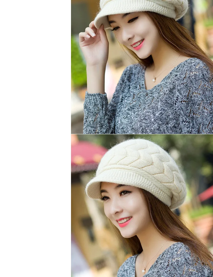 New beanie Elegant women's hat Knitted winter hat for the girl Cap Bow Autumn Ladies Female Fashion Beret Rabbit hair