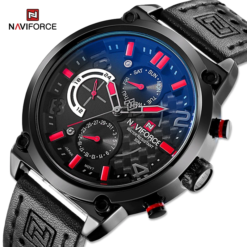 

NAVIFORCE модные повседневные спортивные часы для мужчин, роскошные брендовые военные кварцевые наручные часы из натуральной кожи, мужские вод...