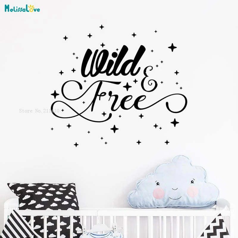 Wild &amp Free Наклейка на стену в детскую Стикеры типографии для украшения дома и