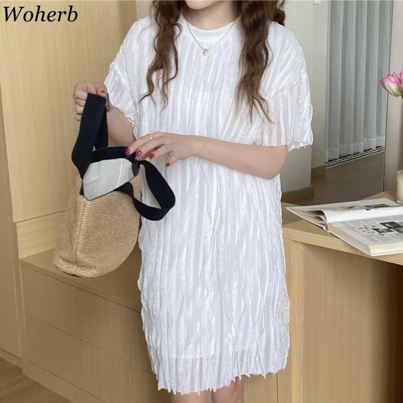 Женские платья Woherb в Корейском стиле летнее шикарное белое платье с круглым