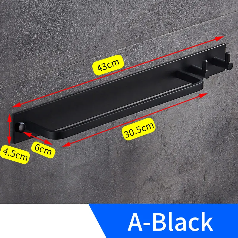 A-Black Полотенцесушитель черный алюминиевый Матовый одиночный держатель для полотенец рельс настенная вешалка держатель для полотенец Держатель с 2 крючками toallero - Цвет: A-Black