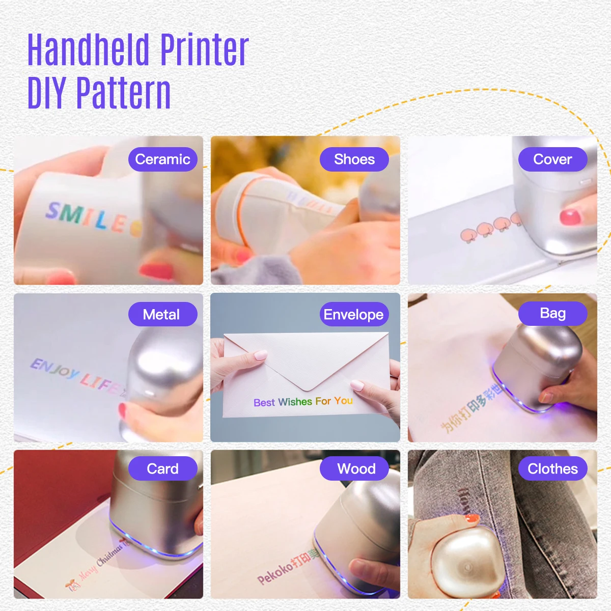 Портативный цветной струйный принтер Pekoko ручной с поддержкой беспроводного