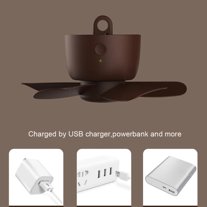 

7.5inch USB Rechargeable 4000mAh Hanging Fan with Remote Control 8hours Timer 4 Speed Ceiling Fan for Tent Home Bedroom