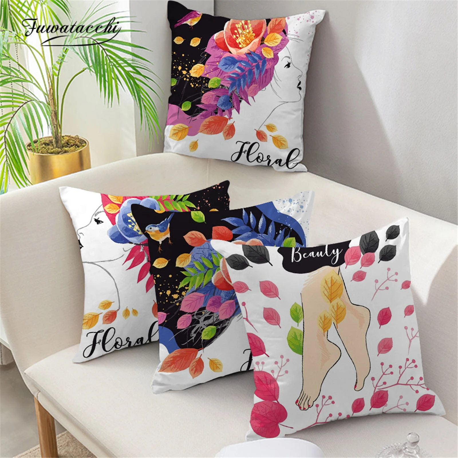 

Fuwatacchi Pillowcase Sofa Cushion Cover Decor Pillow Case Decorative Pillow Plant Pattern Sofa Throw Pillow Cover Couch Pillow