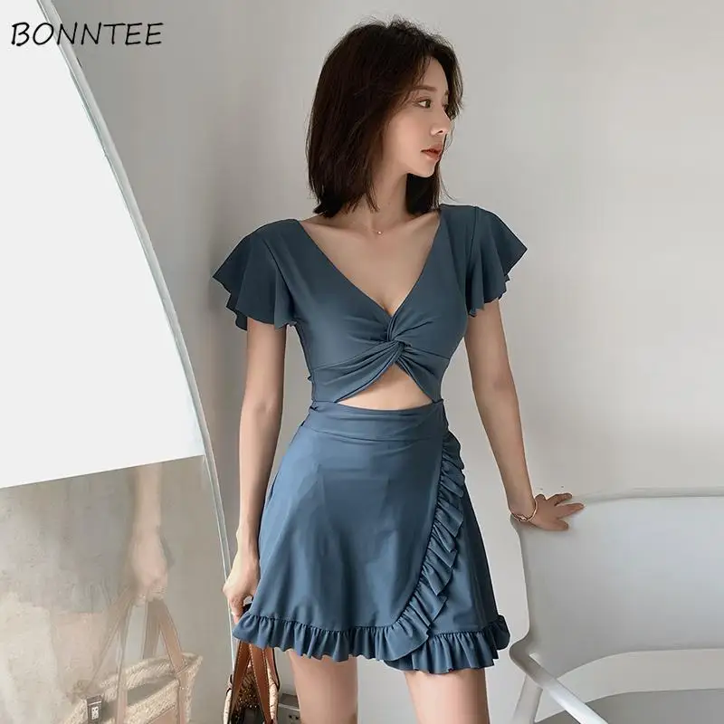 

Cover-ups Women New Designers Criss-cross Ruffles Popular Style Cozy Young Hollow Out V-neck Sexy Teens Beachwear Mujer Summer