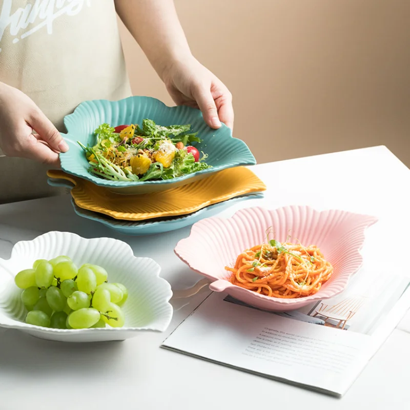 

Creative Ceramic Leaf Plates Fruit Salad Candy Snack Dessert Cake Nut Plates Key Jewelry Plates Porcelain Household Dinnerware
