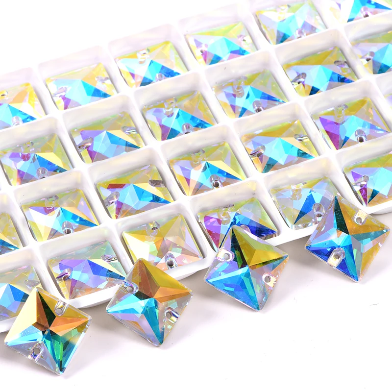 AAAAA Quality Square Crystal AB Sew On Rhinestones Flatback Glass Strass стразы Sewing Wedding Dress B3432|crystal sew on|crystal on