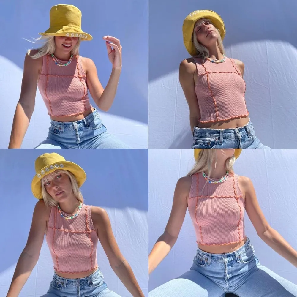

Summer 2021 Women's Tank Tops Slim Fit Solid Knit Top Mini Navel Female Camisole Y2K Fashion Sexy Crop Pink Tees Streetwear