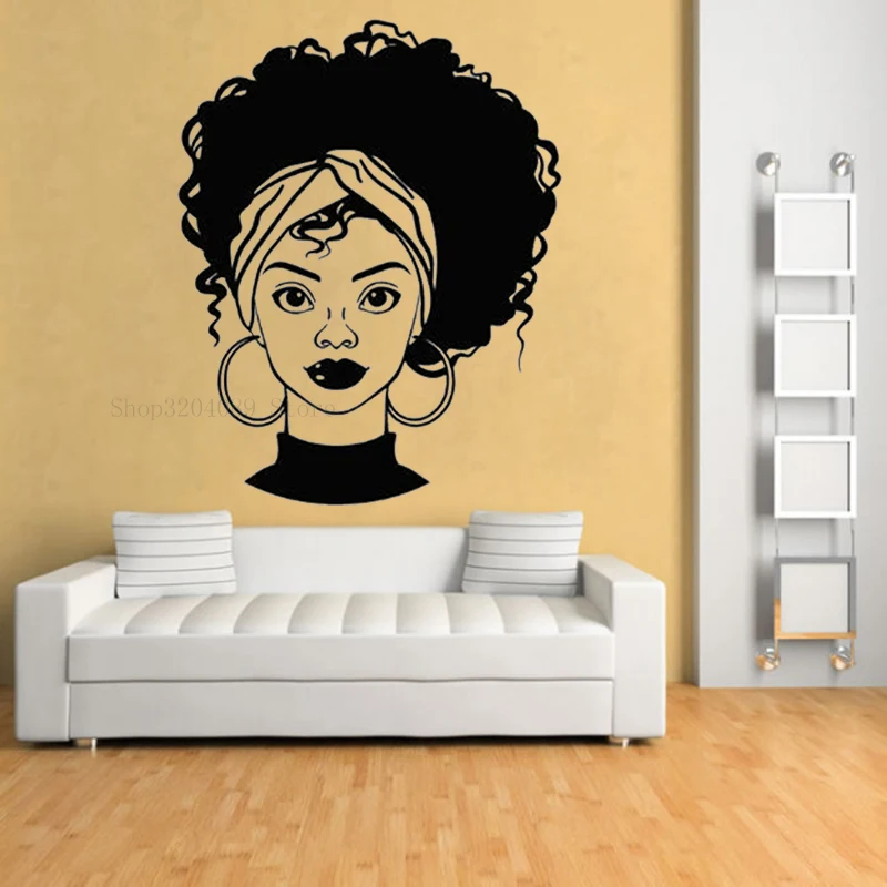 Красивая африканская девушка Настенная Наклейка виниловая афро прическа для