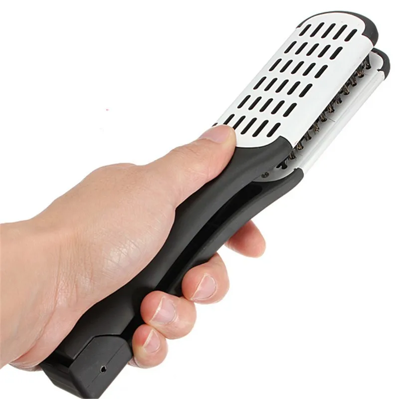 Hair Hairdressing Double Sided Brush Clamp Natural Ceramic Plywood Straightening Comb Fibres Styling Tools Straightener | Красота и